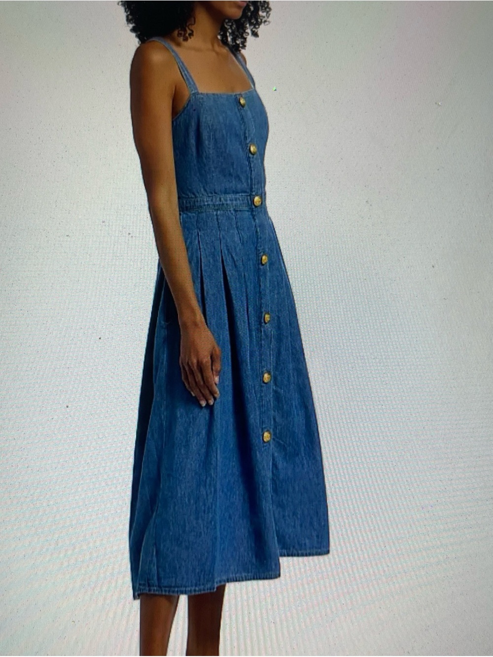 L'AGENCE Esmeralda Blue Denim Button-Front Midi Dress with Gold Buttons - Picture 6 of 7